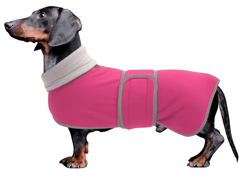 Morezi Dachshund Coats Sausage Dog Fleece Coat in Winter Miniature Dachshund Clothes with Hook and Loop Closure and high vis Reflective Trim Safety - Pink - M - Image 1